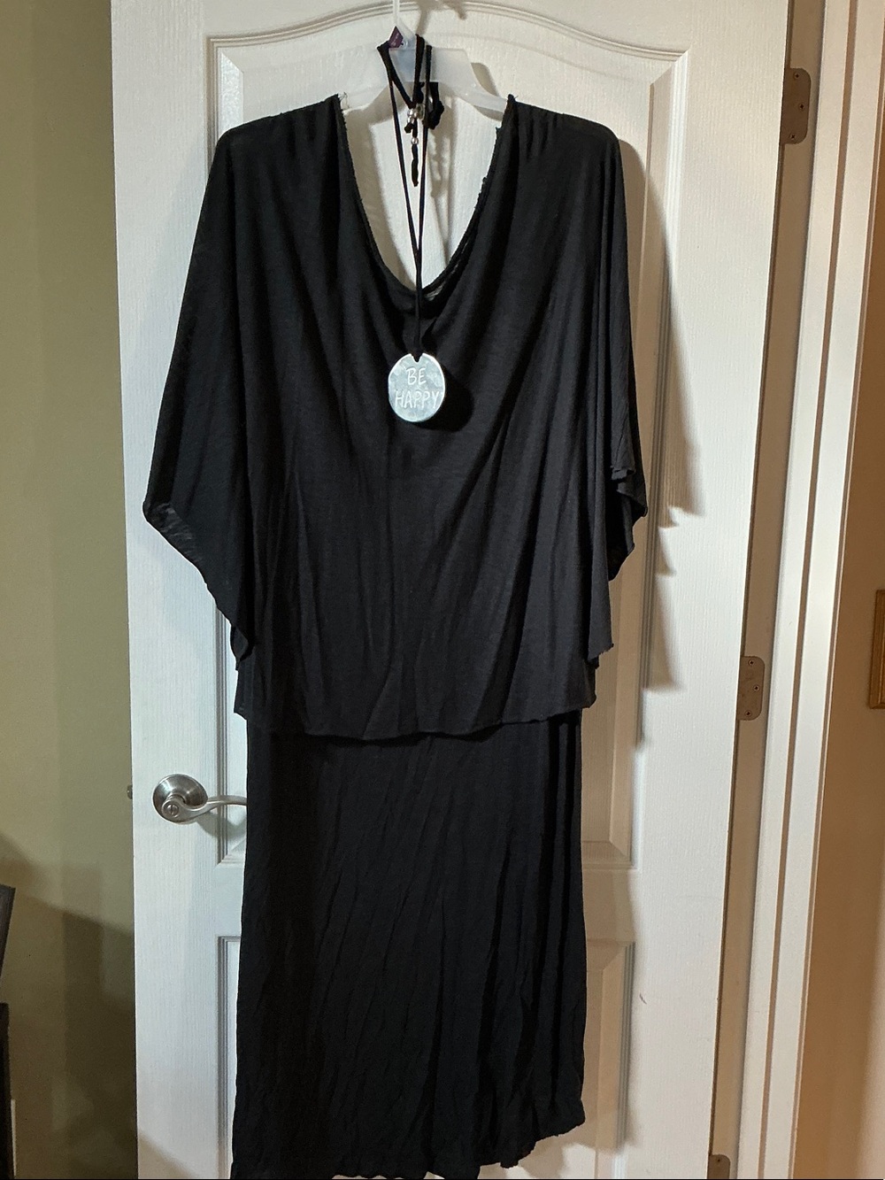Black Flowing Women's Top- Relaxed V-Neck Batwing Style (ONLY)